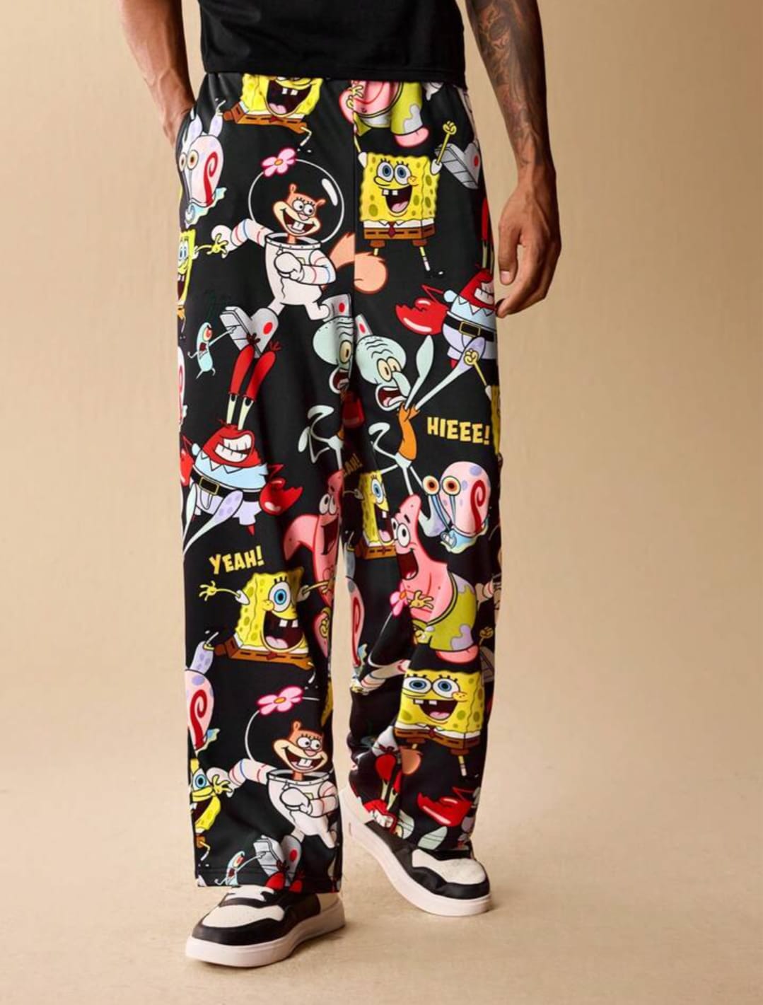 Cartoon Character Print Wide-Leg Pants – Casual Streetwear Graphic Trousers
